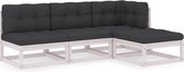 Decoways - 4-delige Loungeset met kussens massief grenenhout