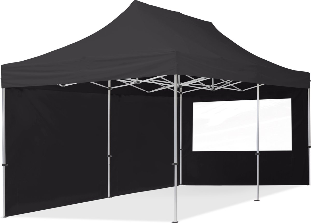 3x6 m Easy Up partytent Vouwpaviljoen, ECONOMY alu 32mm met zijwanden (panorama), zwart