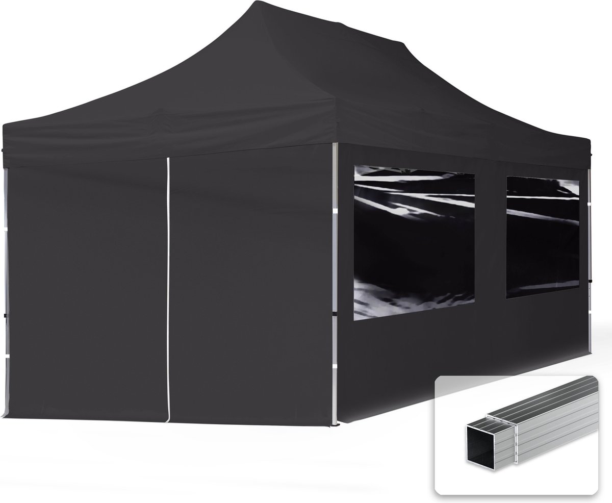 3x6 m Easy Up partytent Vouwpaviljoen, ECONOMY alu 32mm met zijwanden (panorama), zwart