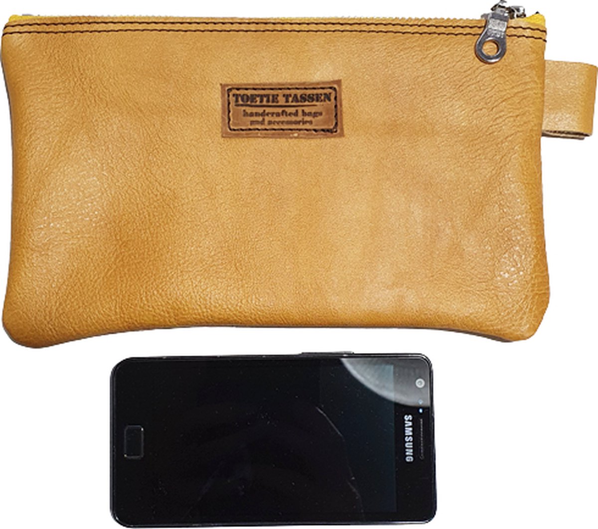 Toetie & Zo - Handgemaakte Etui - Leder - Geel - Oker - Telefoontas - Makeuptas - Pennenetui - Medicijnhoesje