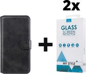 Kunstleer Bookcase Hoesje Met Pasjeshouder iPhone 11 Pro Zwart - 2x Gratis Screen Protector - Telefoonhoesje - Smartphonehoesje