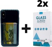 Crystal Backcase Transparant Shockproof Met Pasjeshouder Hoesje iPhone XS Blauw - 2x Gratis Screen Protector - Telefoonhoesje - Smartphonehoesje