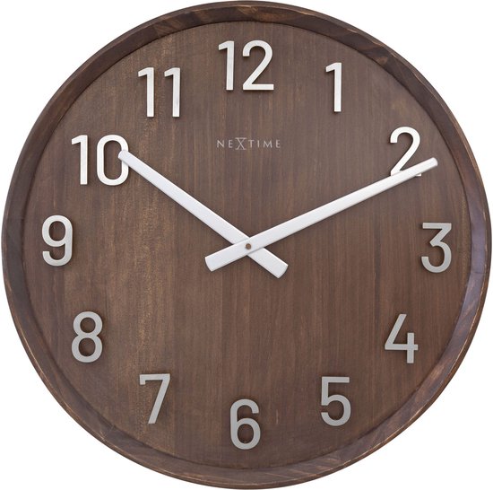 Grote wandklok - 50cm- Stille klok - Walnoot hout - NeXtime Precious