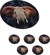Sous- Sous-verres pour verres - Ronds - Éléphant - Rouge - Animaux - 10x10 cm - 6 pièces