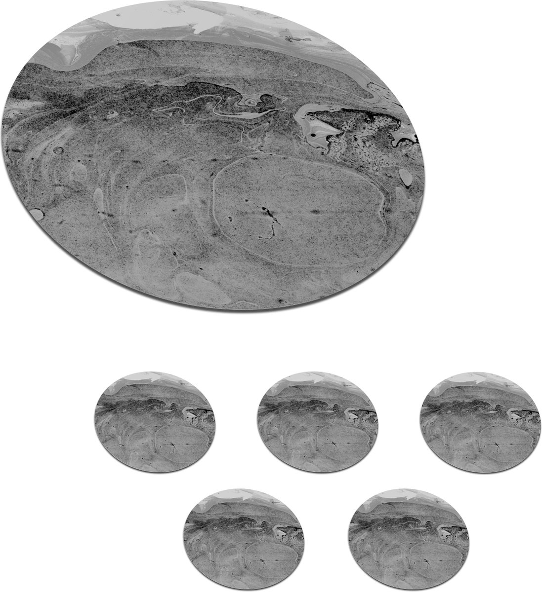 Onderzetters voor glazen - Rond - Marmer - Luxe - Grijs - 10x10 cm - Glasonderzetters - 6 stuks
