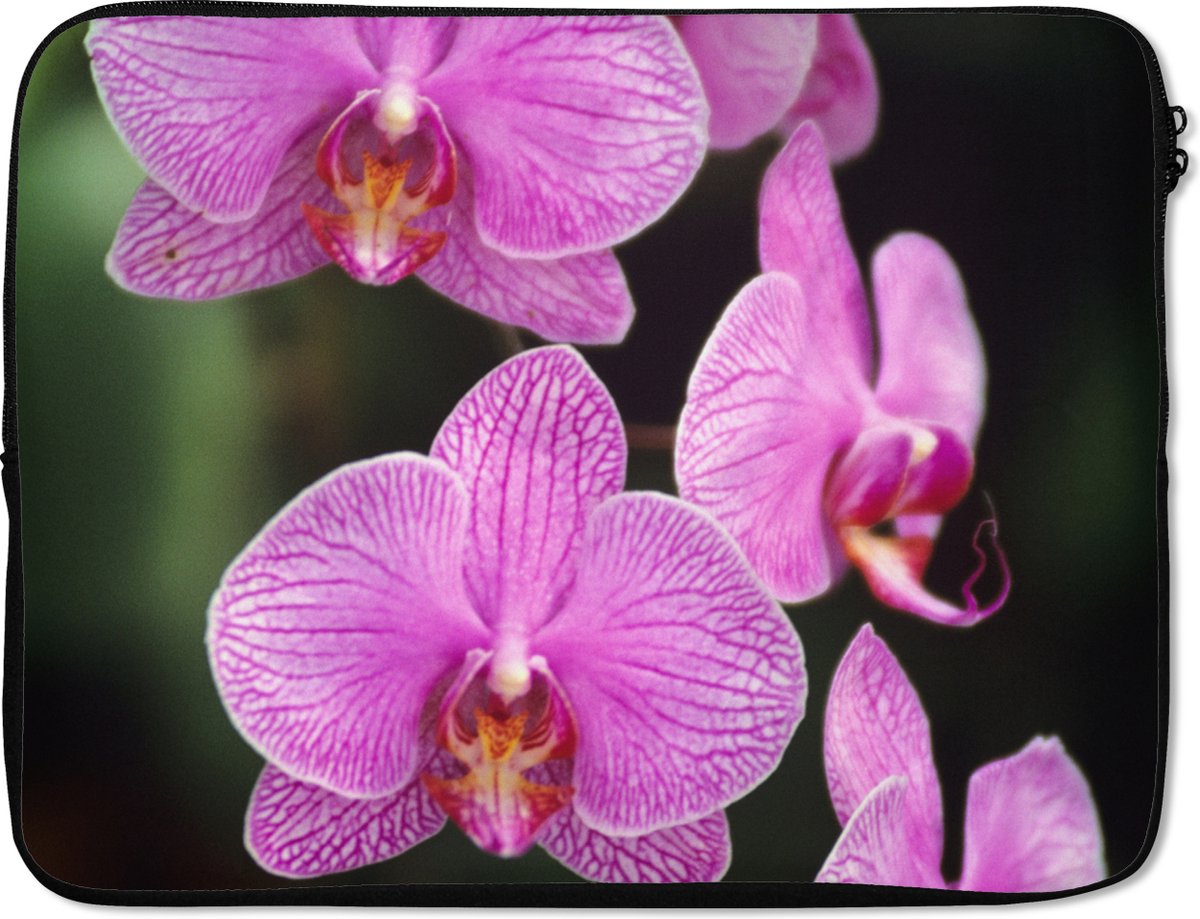 Laptophoes 17 inch - Roze orchidee - Laptop sleeve - Binnenmaat 41x28 cm - Zwarte achterkant