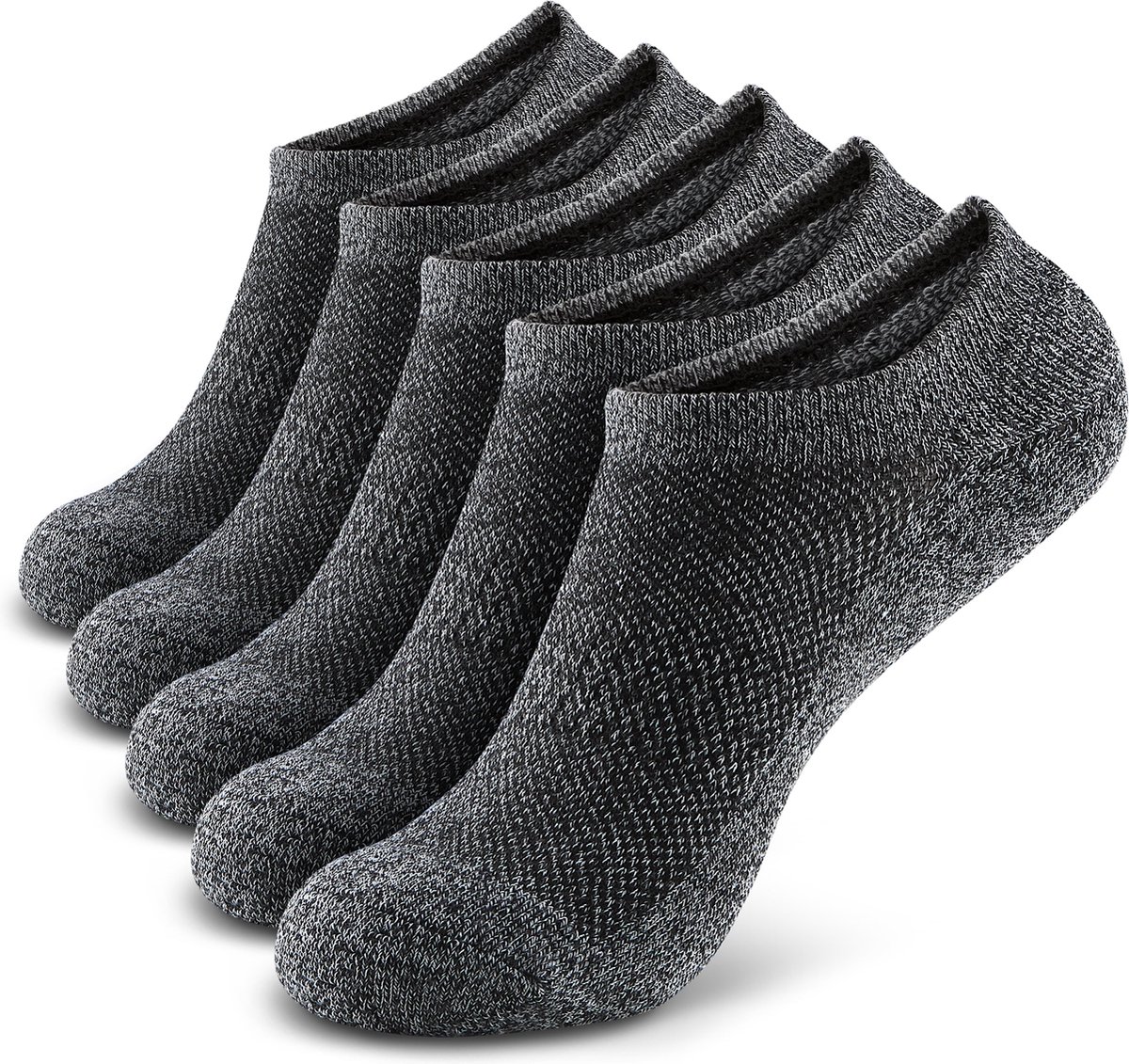 Monfoot - Zwarte Onzichtbare Lage Sokken met Siliconen Grip - Heren, Dames, Unisex - 5 Paar - Zwart - Elastisch en Ademend