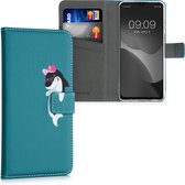 kwmobile telefoonhoesje voor Samsung Galaxy A12 - Hoesje met pasjeshouder in grijs / roze / turquoise - Kleine Haai design