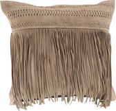 Cushion tassels square leather light grey