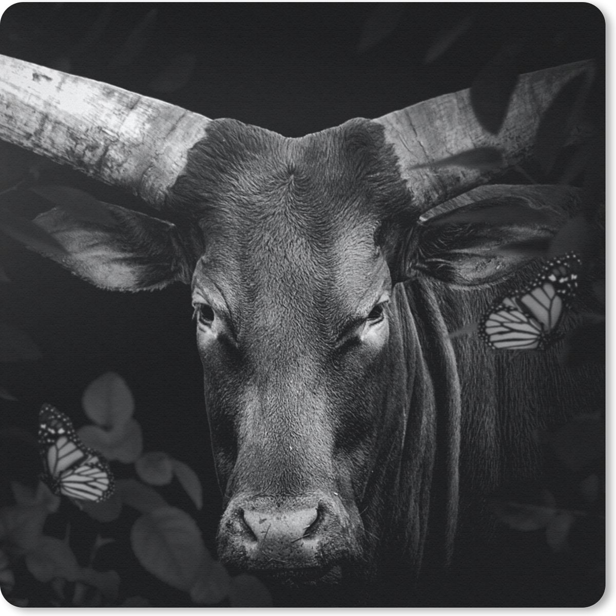 Muismat 20x20 cm - Mousepad Dieren - Koe - Jungle - Zwart - Wit - Muismatten
