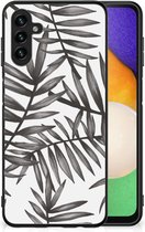 Smartphone Hoesje Geschikt voor Samsung Galaxy A13 5G | Geschikt voor Samsung Galaxy A04s Back Case TPU Siliconen Hoesje met Zwarte rand Leaves Grey