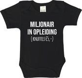 Romper - Miljonair in opleiding (knuffels € 5,-) - maat: 68 - korte mouw - baby - rompertjes baby - rompertjes baby met tekst - rompers - rompertje - rompertjes - stuks 1 - zwart