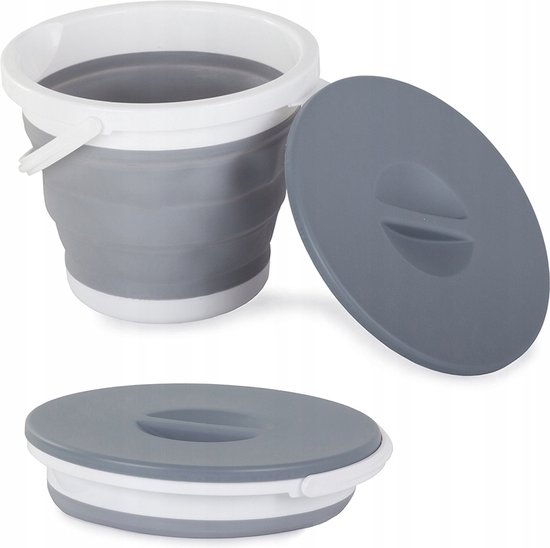 Seau Pliable Portable 5L Avec Couvercle - Bleu - Design Pratique Pour Camping, Pêche, Salle De Bain - Matière Alimentaire