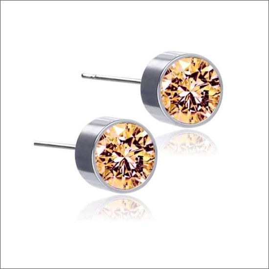 Aramat jewels ® - Aramat jewels-oorstekers-zirkonia- zweerknopjes-champagne- chirurgisch staal- 6mm-zilverkleurig