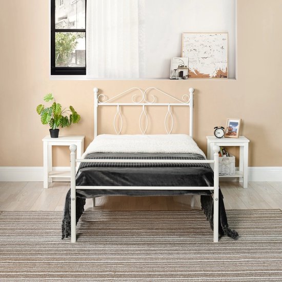 EMODA 46 cm Hoge Bedframe 90x200 cm Met Gepolsterd Hoofdeinde En