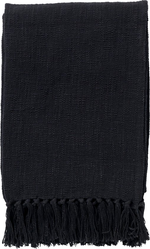 Dutch Decor - JUNE - Plaid 140x180 cm - deken van geweven katoen met franjes - Raven - zwart