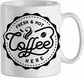 Mok 'Fresh and hot coffee here' | Coffee| Koffie| Kadootje voor hem| Kadootje voor haar