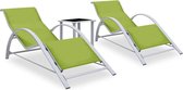 vidaXL Loungebed set - 2 stuks - met tafel - Groen - Sun Loungers - Zonnestoel - Tuin - Ligbed set - 2pcs