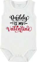 Baby Rompertje met tekst ''Daddy is my valentine | mouwloos l Valentijn| wit zwart | maat 50/56 | cadeau | Kraamcadeau | Kraamkado