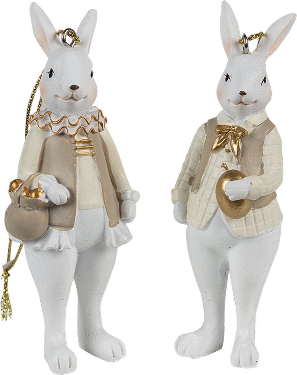 Decoratie Beeld Set van 2 Konijn 4x4x10 cm Wit Beige Kunststof