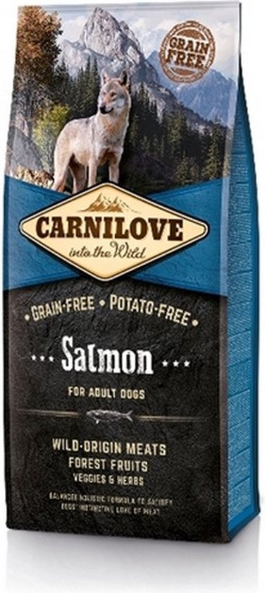 Carnilove Adult granenvrij hondenvoer Zalm 12kg met 70% vis!