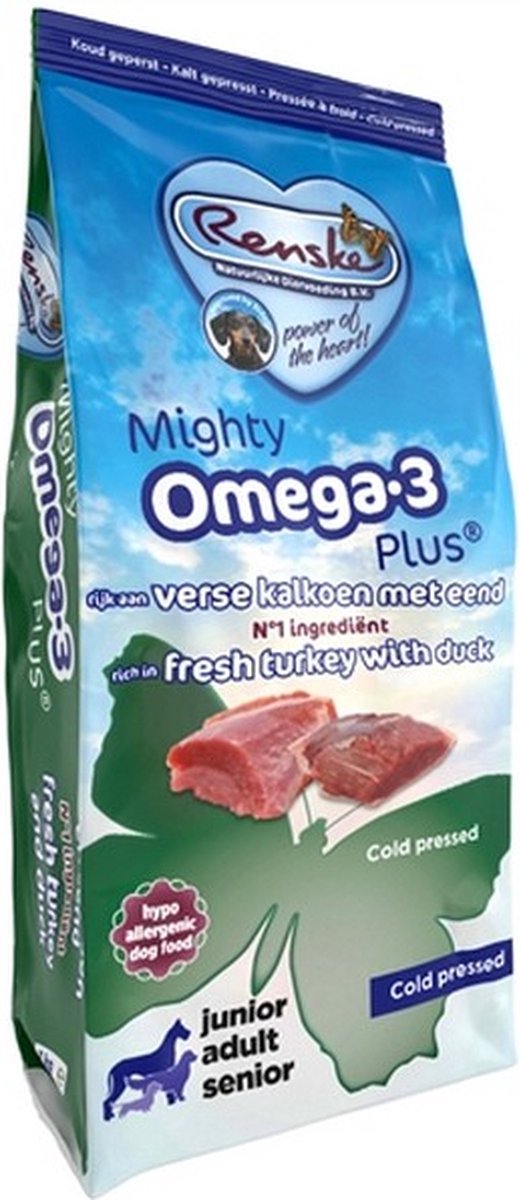 Renske Mighty Omega Plus Adult Geperst Kalkoen&Eend - Hondenvoer - 3 kg
