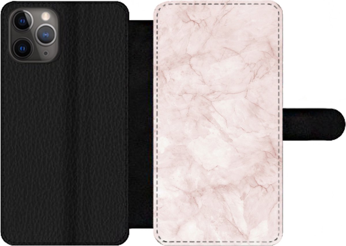 Telefoonhoesje Geschikt voor iPhone 11 Pro Max telefoonhoesje - Marmer print - Rosé - Chic - Met vakjes - Wallet case met magneetsluiting