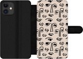 Bookcase Geschikt voor iPhone 12 Pro telefoonhoesje - Patronen - Lippen - Line art - Met vakjes - Wallet case met magneetsluiting