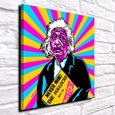 Pop Art Albert Einstein Canvas - 100 x 100 cm - Canvasprint - Op dennenhouten kader - Geprint Schilderij - Popart Wanddecoratie