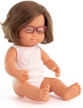 Blank babymeisje met het syndroom van Down en een bril (38 cm)