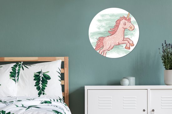 WallCircle - Cercle mural - Cercle mural - Illustration enfant dessin licorne - Aluminium - Dibond - ⌀ 60 cm - Intérieur et Extérieur