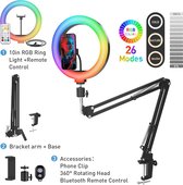 Ringlamp-26cm LED Selfie Ring Lamp - met opvouwbare arm Statief - met 1/4 schroef Telefoonstandaard Fotografie Licht-colorlamp