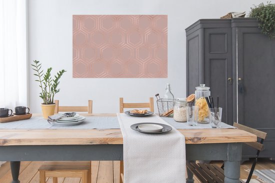 Motif de Luxe d'hexagones en or rose sur fond vieux rose 120x80 cm