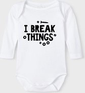 Baby Rompertje met tekst 'I break things' |Lange mouw l | wit zwart | maat 50/56 | cadeau | Kraamcadeau | Kraamkado