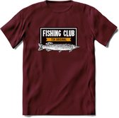 Fishing Club - Vissen T-Shirt | Grappig Verjaardag Vis Hobby Cadeau Shirt | Dames - Heren - Unisex | Tshirt Hengelsport Kleding Kado - Burgundy - XXL