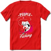 Cool People Do Fishing - Vissen T-Shirt | Roze | Grappig Verjaardag Vis Hobby Cadeau Shirt | Dames - Heren - Unisex | Tshirt Hengelsport Kleding Kado - Rood - M