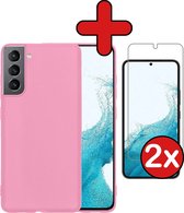 Hoesje Geschikt voor Samsung S22 Plus Hoesje Siliconen Case Hoes Met 2x Screenprotector - Hoes Geschikt voor Samsung Galaxy S22 Plus Hoes Cover Case - Lichtroze