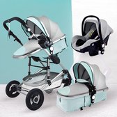 Lavazo® Kinderwagen 3 In 1 - Buggy - Baby Wagen - Wandelwagen - Met Autostoel & Wieg - Kinderwagens - Baby Buggy - Kinderwagen - Groen/Grijs