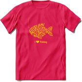 I Love Fishing - Vissen T-Shirt | Geel | Grappig Verjaardag Vis Hobby Cadeau Shirt | Dames - Heren - Unisex | Tshirt Hengelsport Kleding Kado - Roze - S