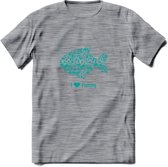 I Love Fishing - Vissen T-Shirt | Aqua | Grappig Verjaardag Vis Hobby Cadeau Shirt | Dames - Heren - Unisex | Tshirt Hengelsport Kleding Kado - Donker Grijs - Gemaleerd - 3XL