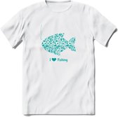 I Love Fishing - Vissen T-Shirt | Aqua | Grappig Verjaardag Vis Hobby Cadeau Shirt | Dames - Heren - Unisex | Tshirt Hengelsport Kleding Kado - Wit - L