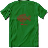 I Love Fishing - Vissen T-Shirt | Rood | Grappig Verjaardag Vis Hobby Cadeau Shirt | Dames - Heren - Unisex | Tshirt Hengelsport Kleding Kado - Donker Groen - L