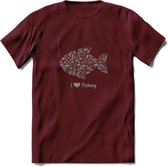 I Love Fishing - Vissen T-Shirt | Grijs | Grappig Verjaardag Vis Hobby Cadeau Shirt | Dames - Heren - Unisex | Tshirt Hengelsport Kleding Kado - Burgundy - XXL