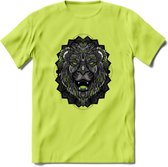Leeuw - Dieren Mandala T-Shirt | Groen | Grappig Verjaardag Zentangle Dierenkop Cadeau Shirt | Dames - Heren - Unisex | Wildlife Tshirt Kleding Kado | - Groen - XL