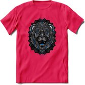 Leeuw - Dieren Mandala T-Shirt | Blauw | Grappig Verjaardag Zentangle Dierenkop Cadeau Shirt | Dames - Heren - Unisex | Wildlife Tshirt Kleding Kado | - Roze - XL