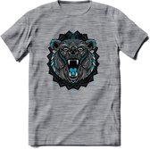 Beer - Dieren Mandala T-Shirt | Lichtblauw | Grappig Verjaardag Zentangle Dierenkop Cadeau Shirt | Dames - Heren - Unisex | Wildlife Tshirt Kleding Kado | - Donker Grijs - Gemaleer