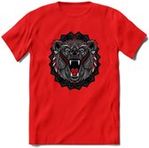 Beer - Dieren Mandala T-Shirt | Rood | Grappig Verjaardag Zentangle Dierenkop Cadeau Shirt | Dames - Heren - Unisex | Wildlife Tshirt Kleding Kado | - Rood - XL