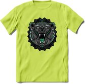 Beer - Dieren Mandala T-Shirt | Aqua | Grappig Verjaardag Zentangle Dierenkop Cadeau Shirt | Dames - Heren - Unisex | Wildlife Tshirt Kleding Kado | - Groen - M