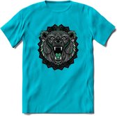 Beer - Dieren Mandala T-Shirt | Aqua | Grappig Verjaardag Zentangle Dierenkop Cadeau Shirt | Dames - Heren - Unisex | Wildlife Tshirt Kleding Kado | - Blauw - M