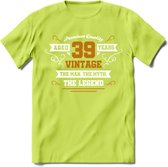 39 Jaar Legend T-Shirt | Goud - Wit | Grappig Verjaardag en Feest Cadeau Shirt | Dames - Heren - Unisex | Tshirt Kleding Kado | - Groen - 3XL